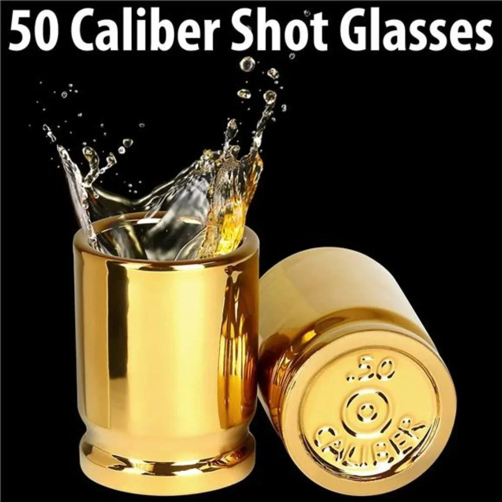 Set of 2 Shot Glasses Like Real 50 Caliber Bullet Casings Hold 2 Ounces